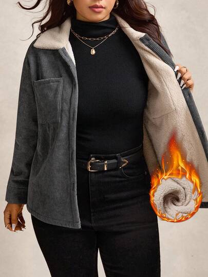 Zelara 加大码休闲落肩保暖内衬灯芯绒夹克女冬季外套派对商务休闲女式灯芯绒夹克女秋季夹克