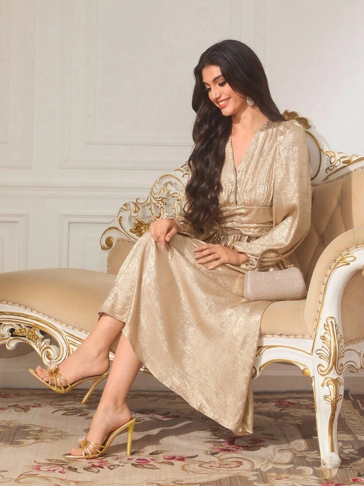 CUCCOO TILAWA صنادل مفتوحة الأصابع بكعب عالي مزينة بزهرة معدنية - الذهبي - مشاهدة 6