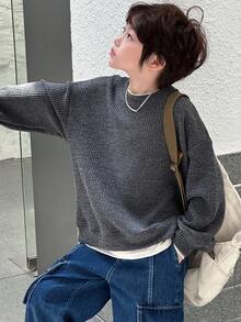 DAZY 秋季幼儿男童休闲宽松拼色套头衫 - 灰色 - 查看 2