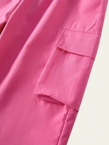 Set 2 buc. Hanorac și pantaloni cargo pentru fete preadolescente, streetwear, bluză cu mânecă lungă și pantaloni roz cu buzunar - Roz - Vizualizare 5