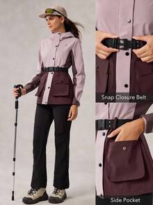 OutZeal 女式防水束腰翻盖口袋撞色户外夹克，适合秋冬徒步露营 - 彩色 - 查看 5