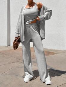 EURMUSE 女士三件套开衫和裤子 - 灰色 - 查看 3