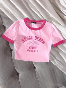 Chiquease 航海休闲假日图案 T 恤，百搭 - 玫紅色 - 查看 5