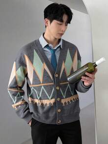EURMUSE Men Rib Knit Button Front FW Fashion Regular Knitwear Cardigan - Multicolor - View 1
