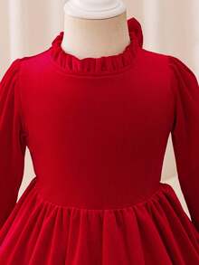 Glamorique Kids Christmas Baby Girls Dresses, Fall Dresses, Winter Dresses, Christmas Clothes, Party Wear, Santa Dress, New Year's Dress, Christmas Baby Girl's Party Dresses, Baby Girls' Princess Tulle Dresses, Long Sleeve Puff Dress, Back Bowknot Dress, Stage Performance Middle East, Autumn/Winter New Arrival Christmas Dress Red Dresses Dress Christmas For Baby Girl - Red - View 4