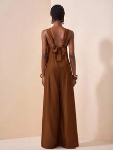 Zivah Women's Solid Color Round Ring Connected Fashionable Wide Leg Jumpsuit - Brown - View 3