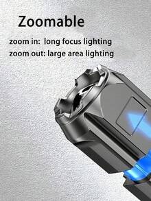SHEIN Super Bright Rechargeable Multi-Function Torch ABS Strong Light Focusing Led Flashlight Outdoor Portable Home Built-In Battery Halloween Christmas Thanksgiving Gift