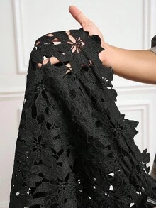 Veslaya Quần ống rộng phối ren dự tiệc thanh lịch mới 2025, Thu/Đông - màu đen - Xem 12