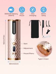 Teckwe Rizador de pelo automático, rizador de pelo inalámbrico, rizador de pelo cerámico giratorio con 6 temperaturas y temporizadores, vara rizadora recargable portátil, apagado automático, rizador de calentamiento rápido para peinado - Rosa - Ver 5