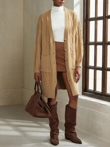 Aveloria Modichic V-Neck Cable Knit Vintage Loose High-End Cardigan Sweater