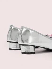 CUCCOO DOLLMOD Women's Silver Square Toe Cute Retro Classic Commute Date Party Low Vamp Cylindrical Heel Low Heel Pumps - Silver - View 9