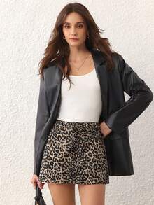 SHEIN Frenchy 女士时尚豹纹牛仔迷你裙，夏季 - 彩色 - 查看 5