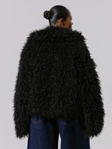 MUSERA 蓬松毛大码翻领外套 春夏款 - 黑色 - 查看 5