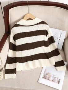 SHEIN Tween Girl Casual Ribbed Turtleneck Sweater, Collegiate Style, Autumn/Winter Fall - Brown - View 2