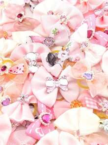 20pcs Random Style Pink Pet Rubber Band Hair Accessories, Bow Pet Princess Style Headgear, Suitable For Taking Care Of Pet Hair That Is Too Long, Pet Decorative Headgear, The Best Birthday Gift For Pets, Pet Products, Pet Accessories, Pet Hair Accessories