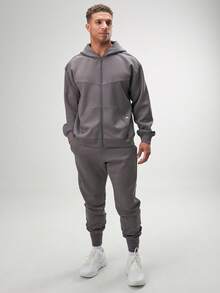 Arc Men's Casual Oversized Fit Drop Shoulder Zip Up Hoodies Loose Sweatshirt, Autumn/Winter, Long Sleeve Top - Grey - View 3