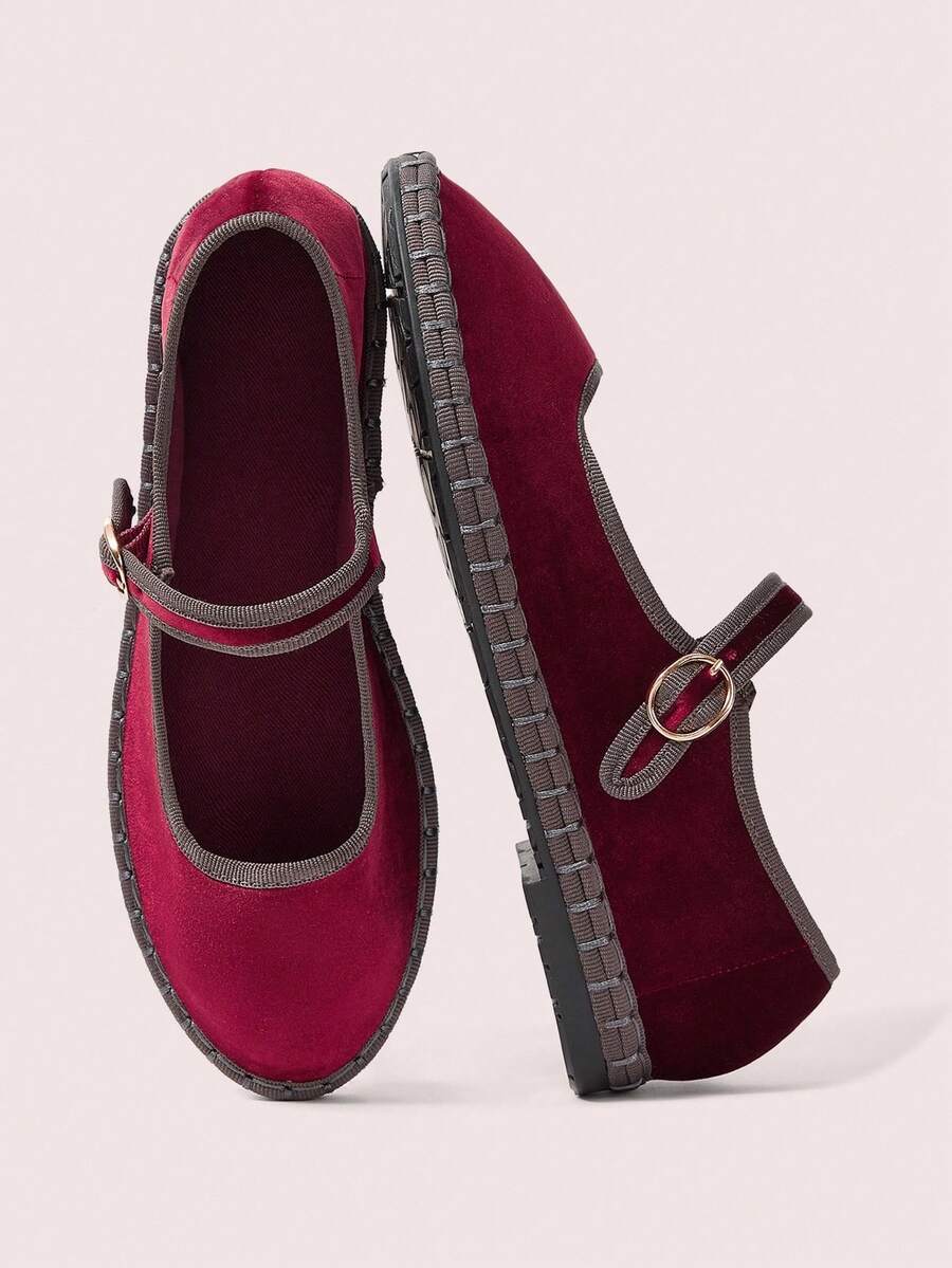 CUCCOO DOLLMOD Giày bệt Mary Jane cổ điển nhung đỏ tía thoải mái cho nữ, thanh lịch và thời trang - Bordeaux - Xem 1
