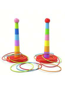 2件套塑料套圈游戏套装，彩色运动圈，适合户外嘉年华派对游戏、成人家庭后院活动、手眼协调玩具、趣味露营海滩生日礼物，适合所有年龄段 - 彩色 - 查看 4