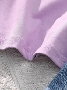 SHEIN Vintaside Kids 女婴休闲心形印花连体衣套装 - 紫色 - 查看 5