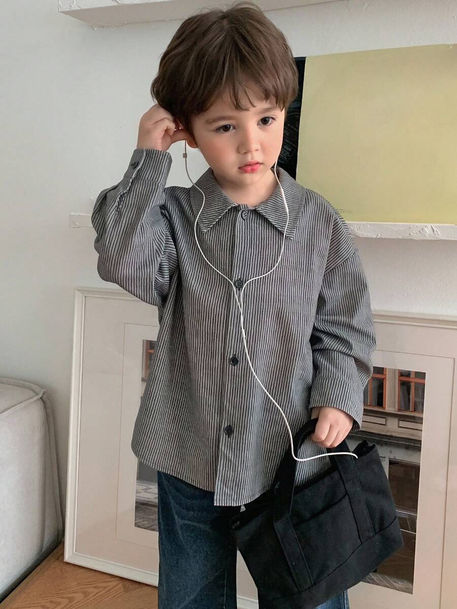 DAZY 秋季幼儿男童休闲宽松条纹衬衫 - 灰色 - 查看 1