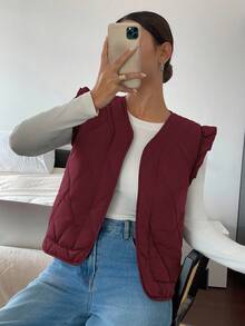 Siren Gaze Chaqueta sin mangas de unicolor casual para mujer, otoño/invierno