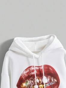 ROMWE Grunge Punk Street Style Lip Print Women Fleece Pullover Sweatshirt - White - View 3