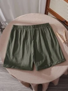 Rusticease Women's Plus Size Fashionable Casual Loose Shorts With Pocket Design,Spring/Summer/Vacation - Army Green - View 2