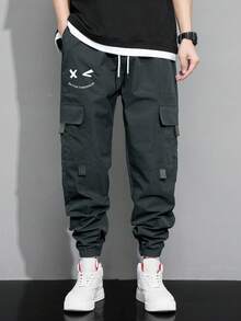 Claim Dot Men's Cartoon Printed Flap Pocket Cargo Pants, Fall - Grey - View 5