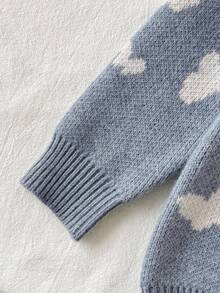 SHEIN 少女厚羊毛混纺针织毛衣，圆领长袖，蝴蝶提花图案，温暖柔软，适合万圣节、圣诞节、秋冬季 - 藍色 - 查看 6