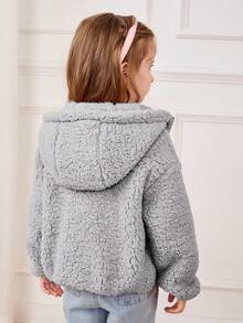 Cozy Pixies 女童拼色連帽加厚抓絨外套 秋冬款 - 灰色 - 查看 2