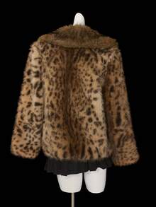 SHEIN ICON 女式仿皮草大衣，性感豹纹翻领，适合派对和日常穿着，秋冬季 - 彩色 - 查看 2