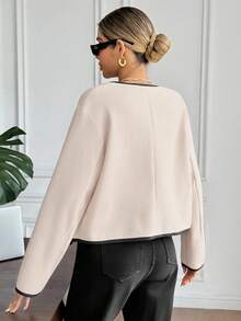 SHEIN Frenchy 女士秋冬休闲大衣，饰有滚边，适合秋冬季通勤、简约时尚、复古风等日常穿着。 - 杏色 - 查看 2