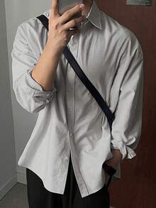 DAZY 男士休闲条纹衬衫，适合通勤和夏季，秋季长袖男士衬衫 - 黑色 - 查看 5