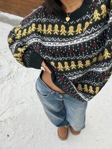 Muchica Fair Isle Jacquard Halloween Pattern Pullover Sweater Autumn Winter Clothes For Women - Multicolor - View 1