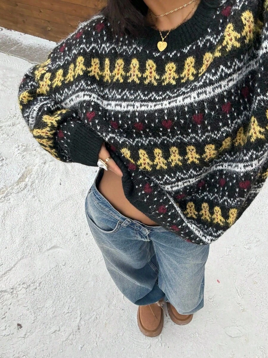 Muchica Fair Isle Jacquard Halloween Pattern Pullover Sweater Autumn Winter Clothes For Women - Multicolor - View 1