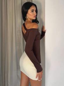 Glamine T-shirt asymétrique à épaule découpée pour femmes, automne