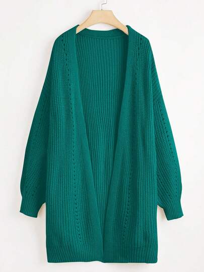 EURMUSE Plus Size Women Solid Color V-Neck Long Sleeve Mid-Length Casual Commute Outdoor Knitted Cardigan, Autumn/Winter