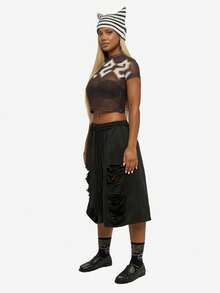 SUMWON WOMEN Crop Top Mesh Baby Tee Short Sleeve Semi Sheer Summer Festival Layering Essential - Black - View 6