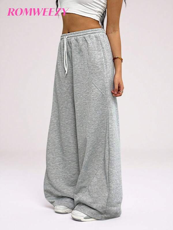 Teenager Girls' Relaxed Fit Saber-Leg Sweatpants, Gray Casual All-Match Versatile Athletic Pants, Suitable For Dance, School, Exercise,Winter Clothes,Fall Clothing