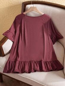 Rusticease Áo thun tay ngắn màu trơn cỡ lớn, thoải mái và thời trang để mặc hàng ngày, mùa hè, kỳ nghỉ, quà tặng cho mẹ, phong cách Bohemian, nghỉ xuân, tiệc tùng, đồng quê, mùa thu, mùa thu, mùa thu - Màu Đỏ Sâu - Xem 2