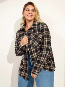 Momelise Plus Size Women Casual Plaid Jacket, For Daily Casual Wear - Multicolor - View 5