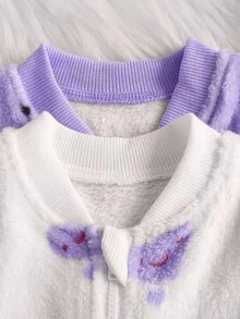 Loomiva 2 件装女婴秋冬波尔卡圆点和心形印花羊毛连帽长袖拉链连脚连体衣睡衣