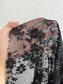 Elenzga Vestido de fiesta elegante, romántico y sexy de encaje para mujer de talla grande, con escote en V, cintura ceñida, fluido, vestido largo de gasa, adecuado para primavera, otoño e invierno - Negro - Ver 7