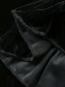 FRIFUL Women's Black Solid Color Elastic Waist Velvet Flare Leg Pants With Frill Trim Decoration, Autumn Ladies - Black - View 8