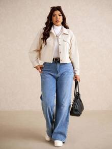 Elaquor 大码女装秋装女式纯色简约休闲长袖夹克秋季夹克和秋季女装，女式冬装 - 米色 - 查看 5