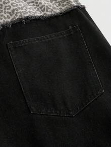 ROMWE MEN Grunge Punk Men's Leopard Print Patchwork Wide Leg Loose Fit Jeans - Black - View 9