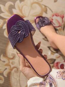 CUCCOO TILAWA Women's Rhinestone Decorated Casual Flat Slide Sandals