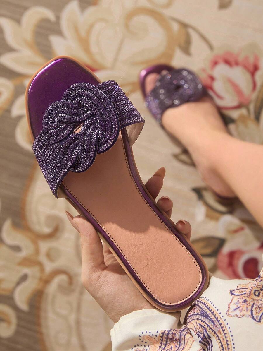 CUCCOO TILAWA Women's Rhinestone Decorated Casual Flat Slide Sandals