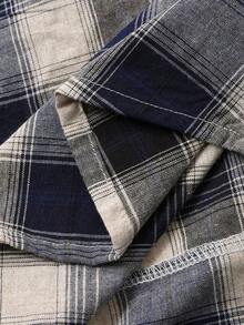 DAZY 幼儿男童宽松休闲格子长袖衬衫，自然风格，秋季 - 藍色 - 查看 7