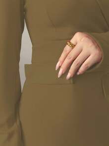 Elenzga New Women's Holiday Mid-Length Dress, Blazer Collar Long Sleeve Asymmetric Fishtail Hem Waist-Cinched Dress, Versatile For Daily Wear, Dates, Parties, Outings Fall Cloth For Women - Khaki - View 7